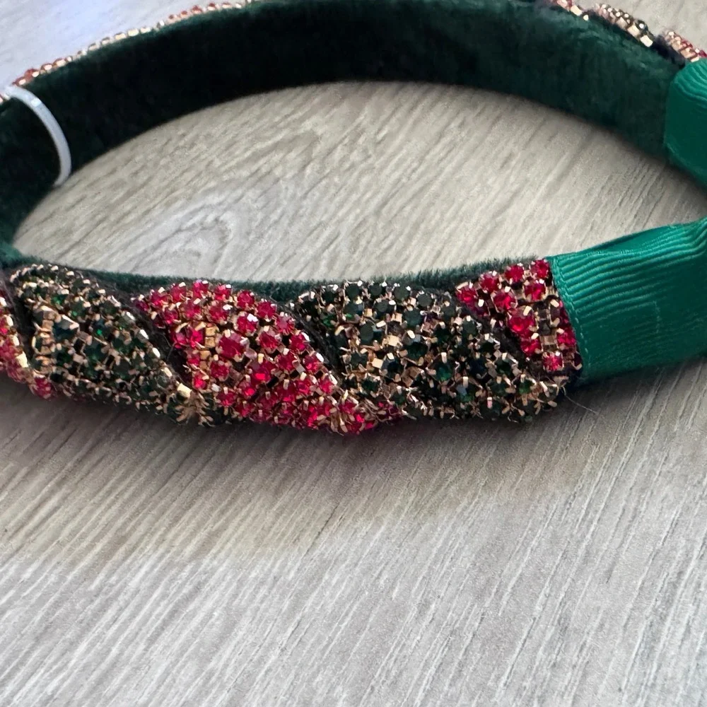 Piper K Green Velvet Rhinestone Twisted Padded Headband Red Gold Holiday Glam‎